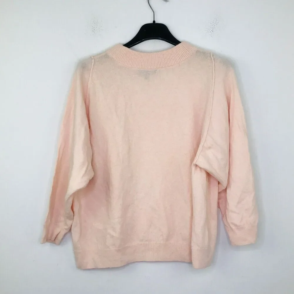 J Crew Women's XS Sweater Pink Solid Knit Mock Neck Pullover Flaw CE24